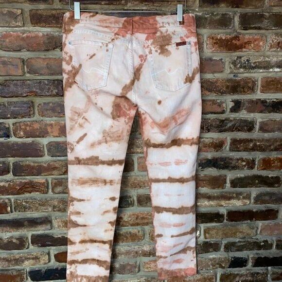 7 For All Mankind Brown Custom Tie Dye Skinny Jeans Women's Size 30 - Picture 7 of 11